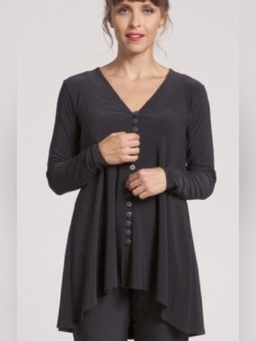Sympli Duo Diva long sleeve button front long sleeve tunic top Slate Gray